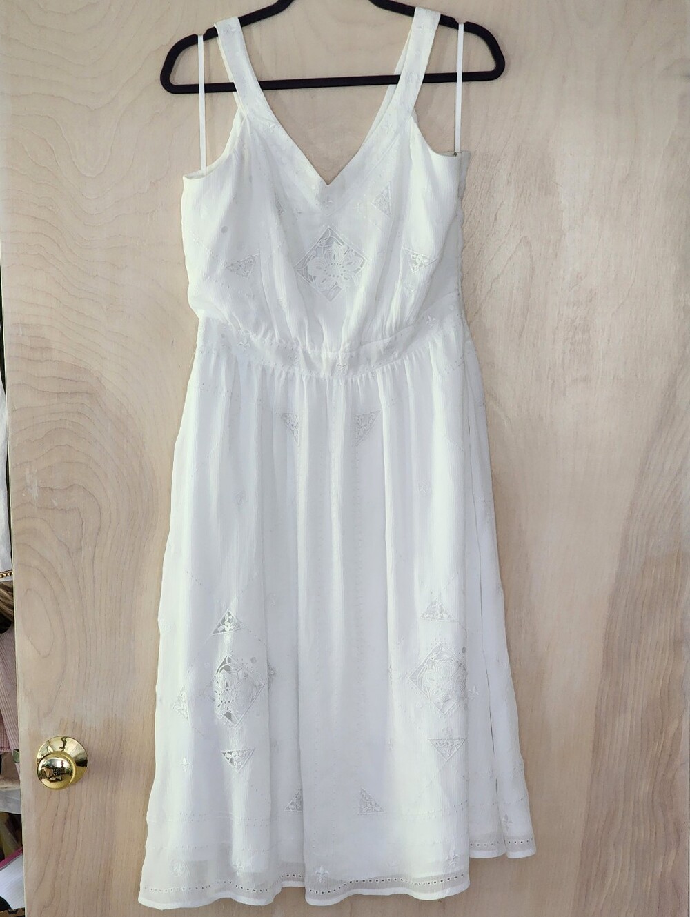 White House Black Market White Embroidered V-Neck Dress